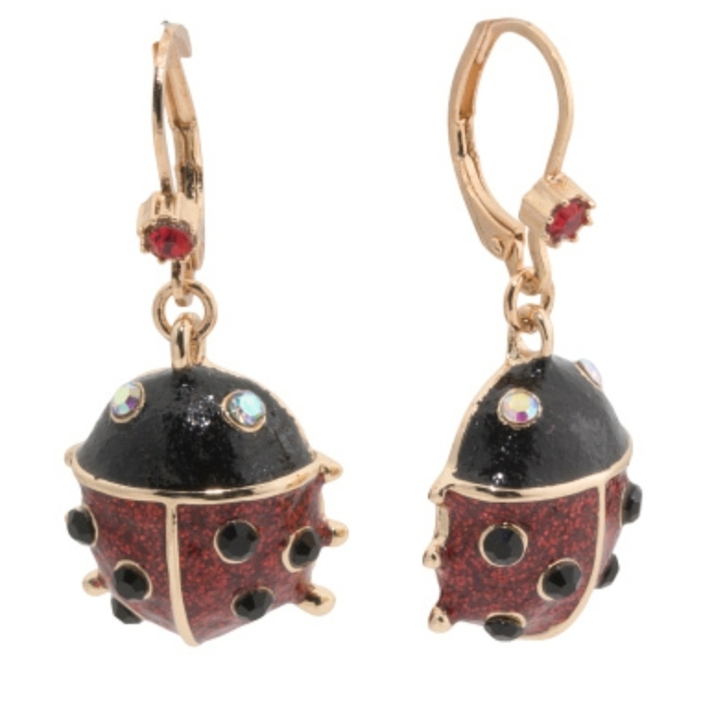 🐞▪️Betsey Johnson▪️Ladybug Gold and Red Leverback Earrings